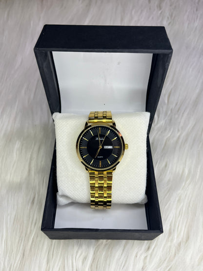 Faleda Quartz Gold Watch – Black Dial | Timeless Luxury